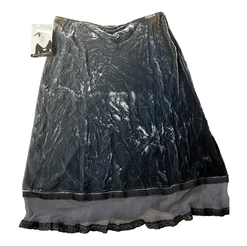 🆕 Vintage Betsy Johnson Sz Lg Velvet Silk Skirt Lace Trim